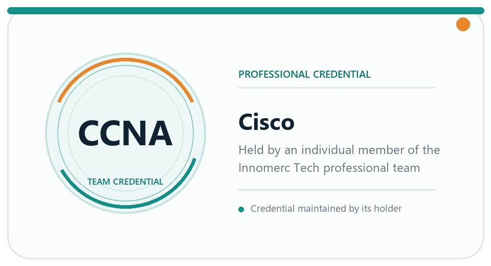CCNA professional credential represented across the Innomerc Tech team