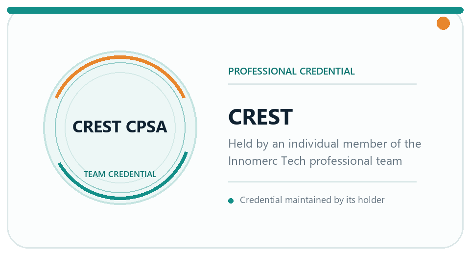 CREST CPSA professional credential represented across the Innomerc Tech team